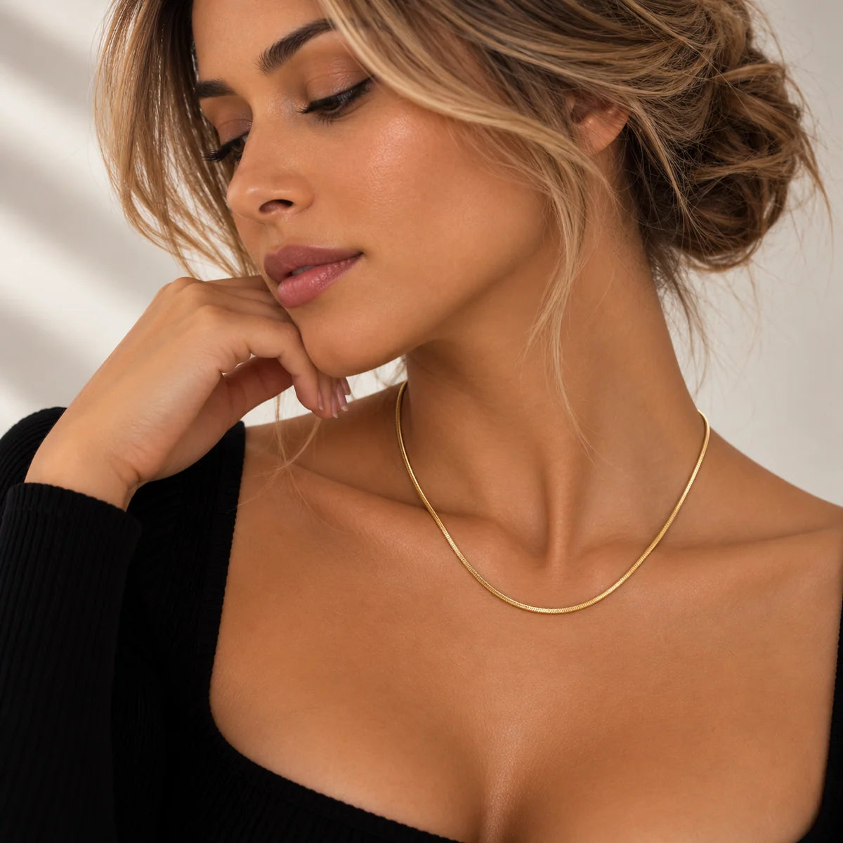 925 Sterling Silver Gold Plated Adjustable Square Snake Chain with Bead
