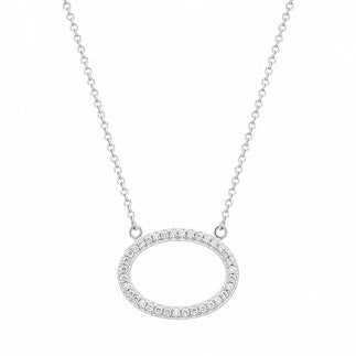 925 Sterling Silver Rhodium Plated Open Oval CZ Necklace