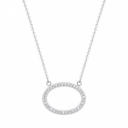 925 Sterling Silver Rhodium Plated Open Oval CZ Necklace