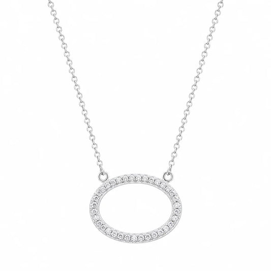 925 Sterling Silver Rhodium Plated Open Oval CZ Necklace
