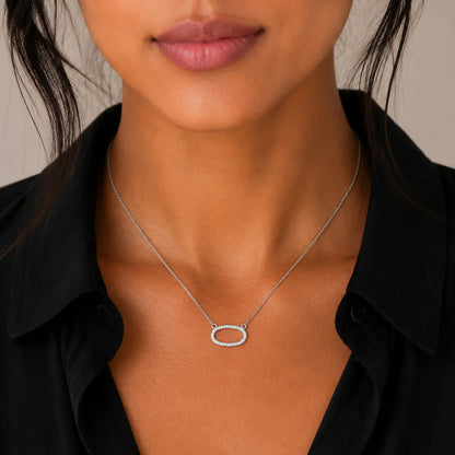 925 Sterling Silver Rhodium Plated Open Oval CZ Necklace