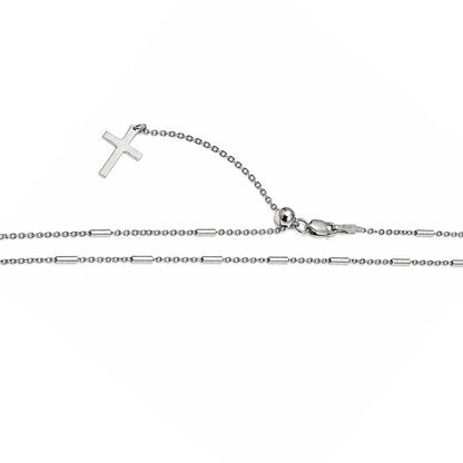925 Sterling Silver Rhodium Plated Cross Slider Tube Chain with Cross Dangle Necklace