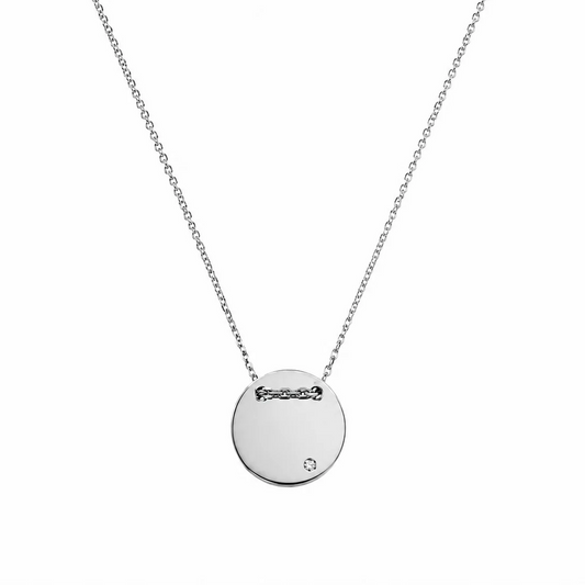 925 Sterling Silver Rhodium Plated Engravable Circle Necklace with CZ