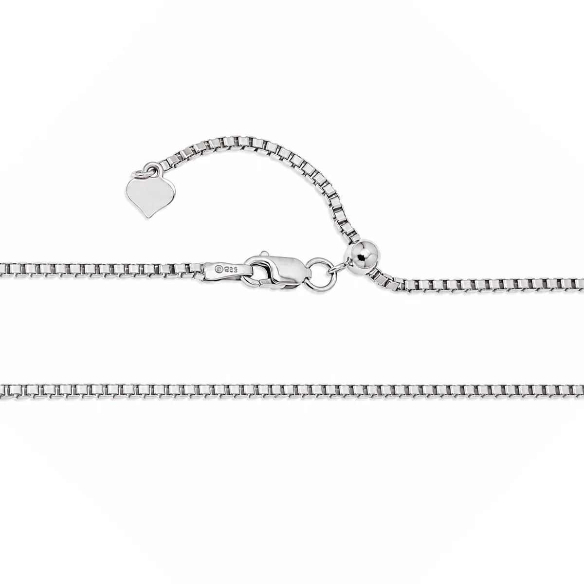 925 Sterling Silver Plated Adjustable Box Slider Chain with Hanging Heart Necklace