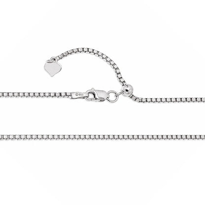 925 Sterling Silver Plated Adjustable Box Slider Chain with Hanging Heart Necklace