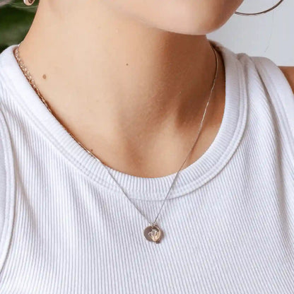 925 Sterling Silver Rhodium Plated Disc Foot Print Box Chain Necklace