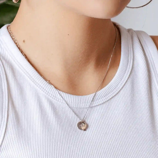 925 Sterling Silver Rhodium Plated Disc Foot Print Box Chain Necklace