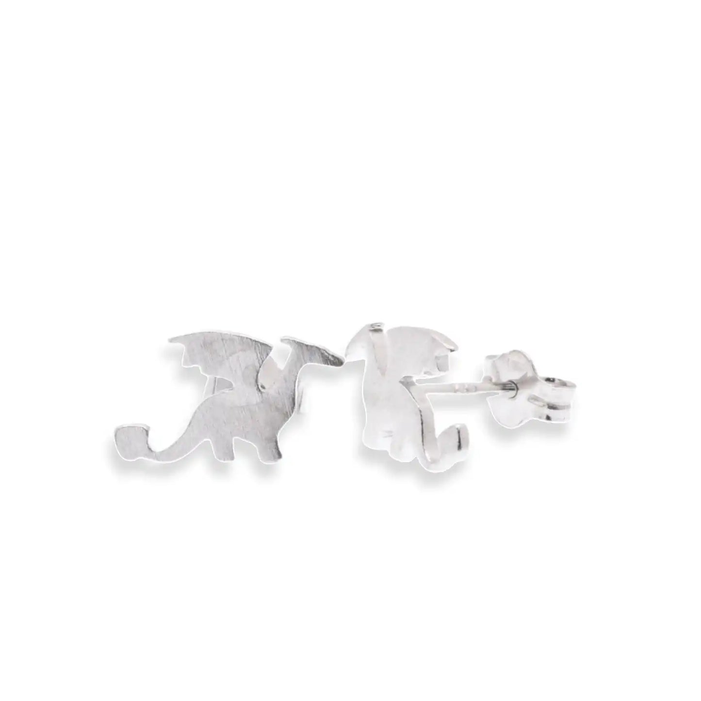 925 Sterling Silver Rhodium Plated  Dragon 10.4mm x 6.5mm Stud Earring
