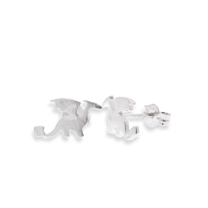 925 Sterling Silver Rhodium Plated  Dragon 10.4mm x 6.5mm Stud Earring