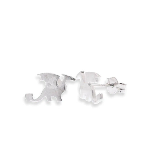 925 Sterling Silver Rhodium Plated  Dragon 10.4mm x 6.5mm Stud Earring