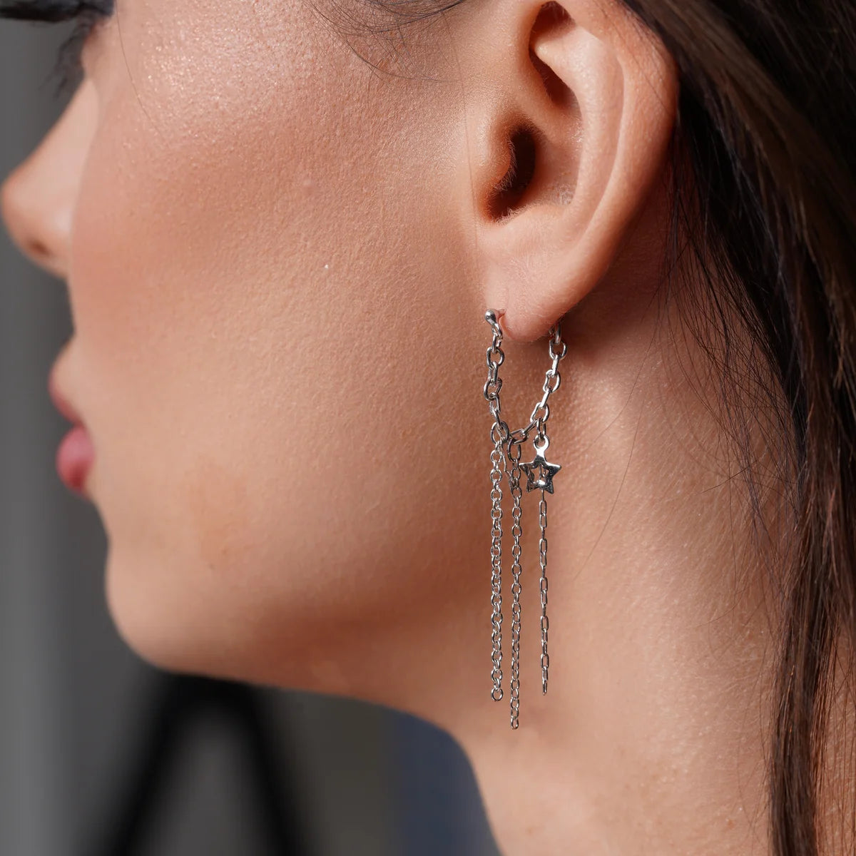 925 Silver Rhodium Plated Multiple Wire Dangling Open Star Stud Earrings