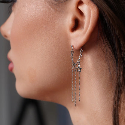 925 Silver Rhodium Plated Multiple Wire Dangling Open Star Stud Earrings