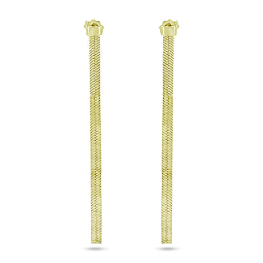 925 Sterling Silver Gold Plated Herringbone Dangling Stud Earrings