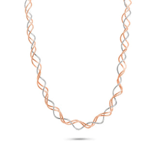 925 Sterling Silver 2 Toned Rose Gold and Rhodium Plated Triple Twisted Italian Necklace