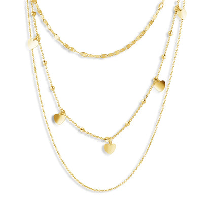 925 Sterling Silver Gold Plated Multi Chain Dangling Hearts Necklace