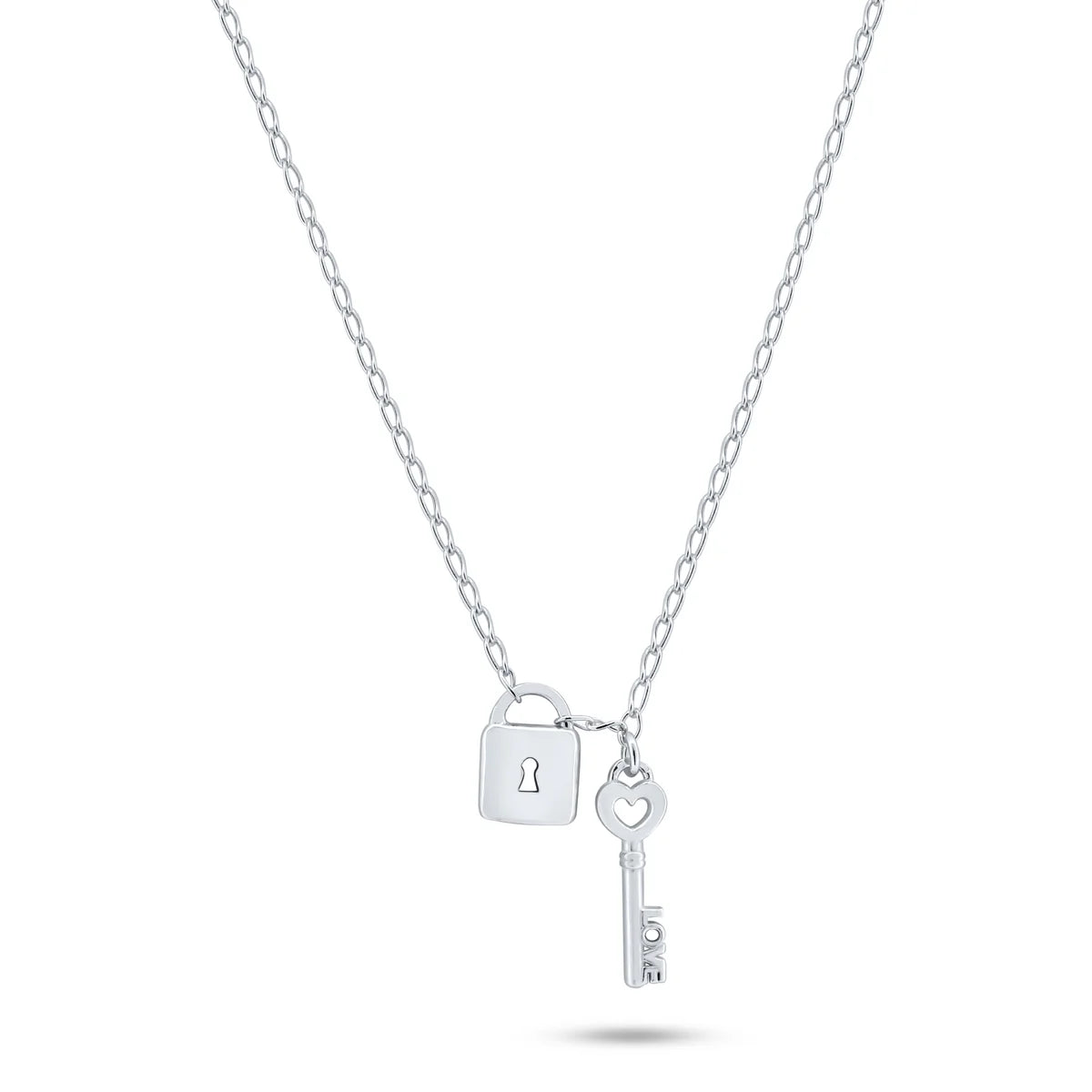 925 Sterling Silver Rhodium Plated Love Key and Lock Necklace