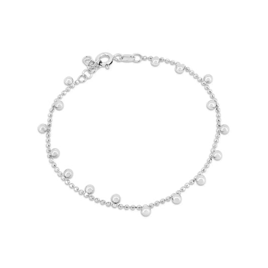 925 Sterling Silver Rhodium Plated DC Bead Bracelet