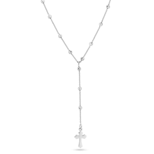 925 Sterling Silver Rhodium Plated Beaded Rosary Necklace