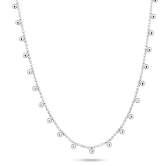 925 Sterling Silver Rhodium Plated Multi Beaded Dangling Necklace