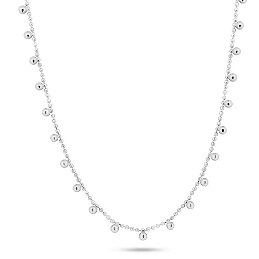 925 Sterling Silver Rhodium Plated Multi Beaded Dangling Necklace
