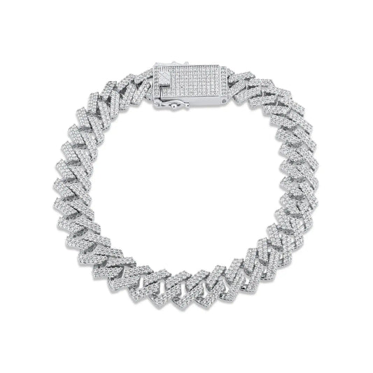 925 Sterling Silver Rhodium Plated Moissanite Encrusted Miami Cuban Link 10.2mm Bracelet