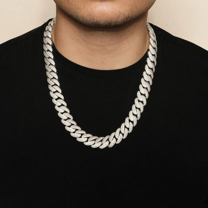 925 Sterling Silver Rhodium Plated Pave CZ Iced Out Cuban Link 17mm Chain or Bracelet