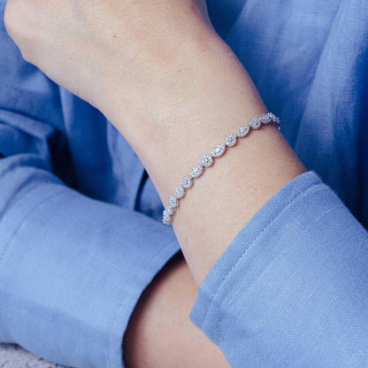 925 Silver Rhodium Plated Multi Shape Micro Pave Lariat Bracelet