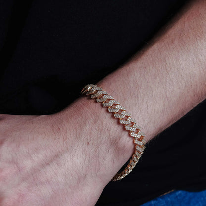 925 Sterling Silver Gold Plated CZ Encrusted Square Miami Cuban Link Bracelet 11.0mm