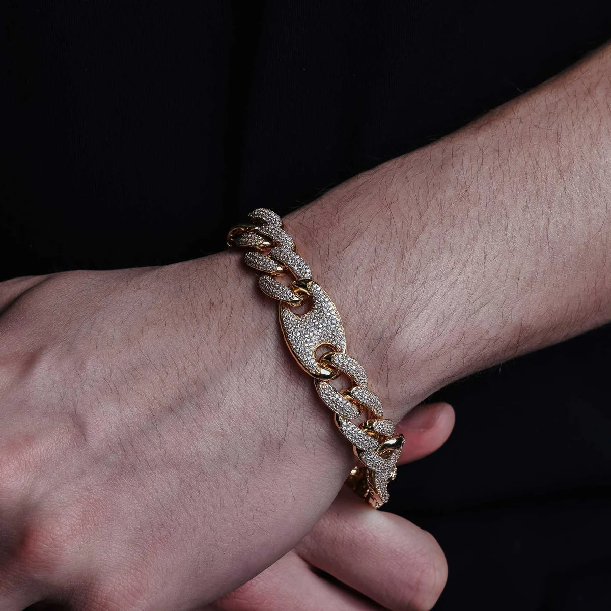 925 Sterling Silver CZ Encrusted Figaro Mariner Bracelet 14.5mm