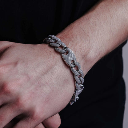 925 Sterling Silver Rhodium Plated CZ Encrusted Figaro Mariner Bracelet 14.5mm