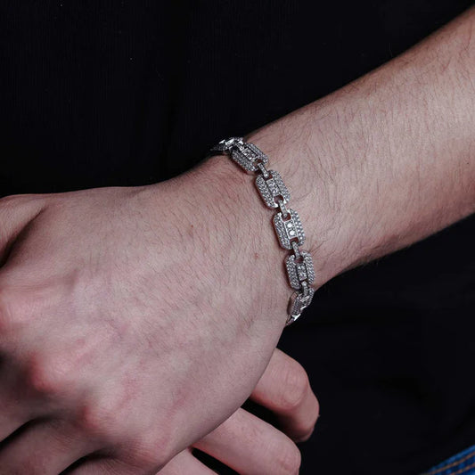 925 Sterling Silver Rhodium Plated  CZ Square Link Bracelet 8.8mm