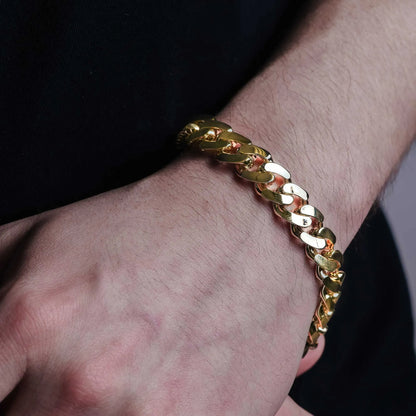 925 Sterling Silver Gold Plated Miami Cuban Hollow Link Bracelet 11.2mm