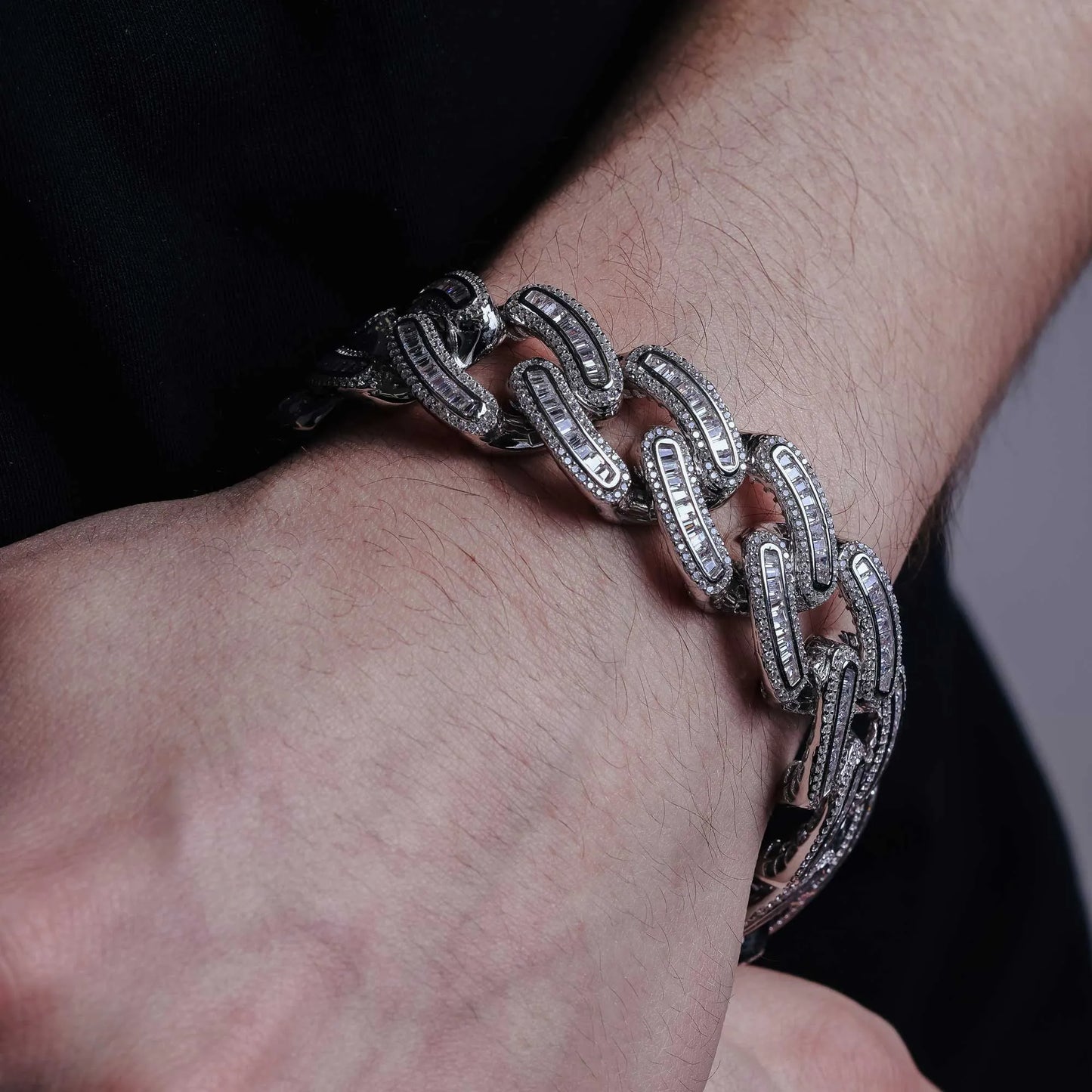 925 Sterling Silver Rhodium Plated CZ Encrusted Miami Cuban Link Bracelet 19.5mm