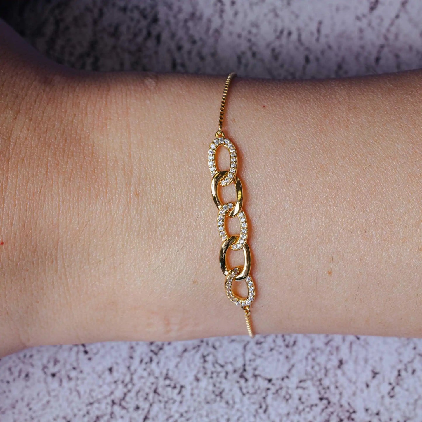 925 Sterling Silver Gold Plated CZ Four Link Bracelet
