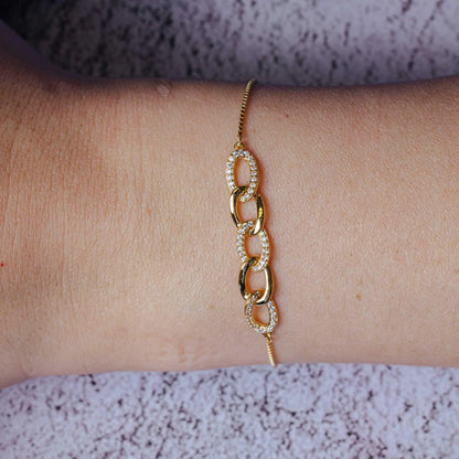 925 Sterling Silver Gold Plated CZ Four Link Bracelet