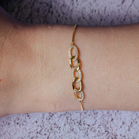 925 Sterling Silver Gold Plated CZ Four Link Bracelet
