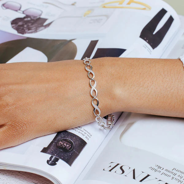 925 Sterling Silver Rhodium Plated CZ Infinity Link Bracelet