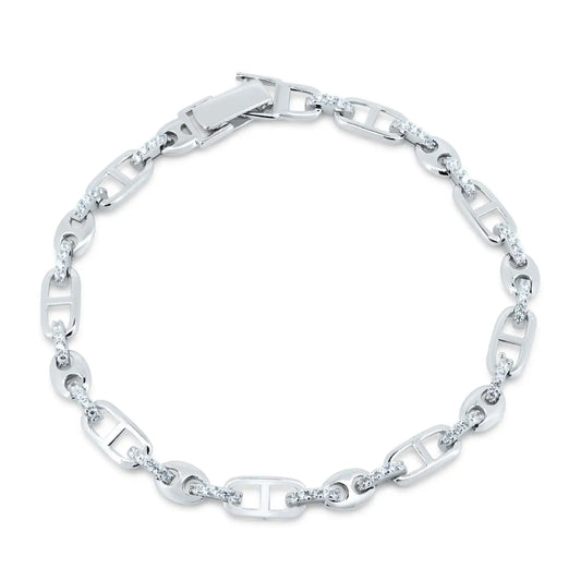 925 Sterling Silver Rhodium Plated Mariner Style CZ Link Bracelet