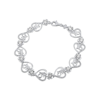 925 Sterling Silver Rhodium Plated Flower and Hearts Quincenera Bracelet