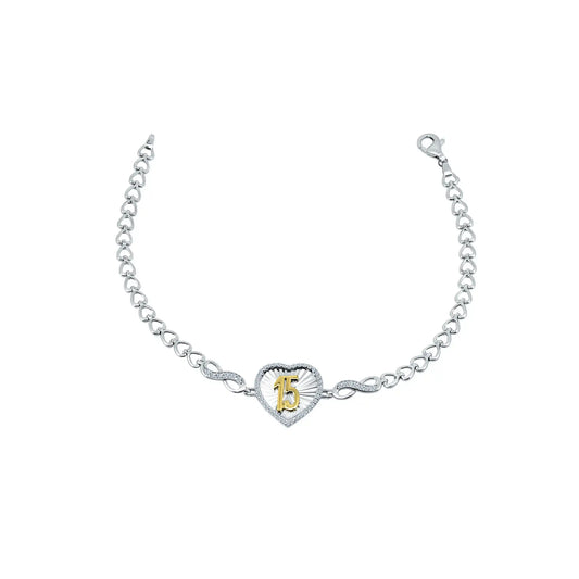 925 Sterling Silver Rhodium Plated Diamond Cut Quincinera Heart Infinity Clear CZ Bracelet