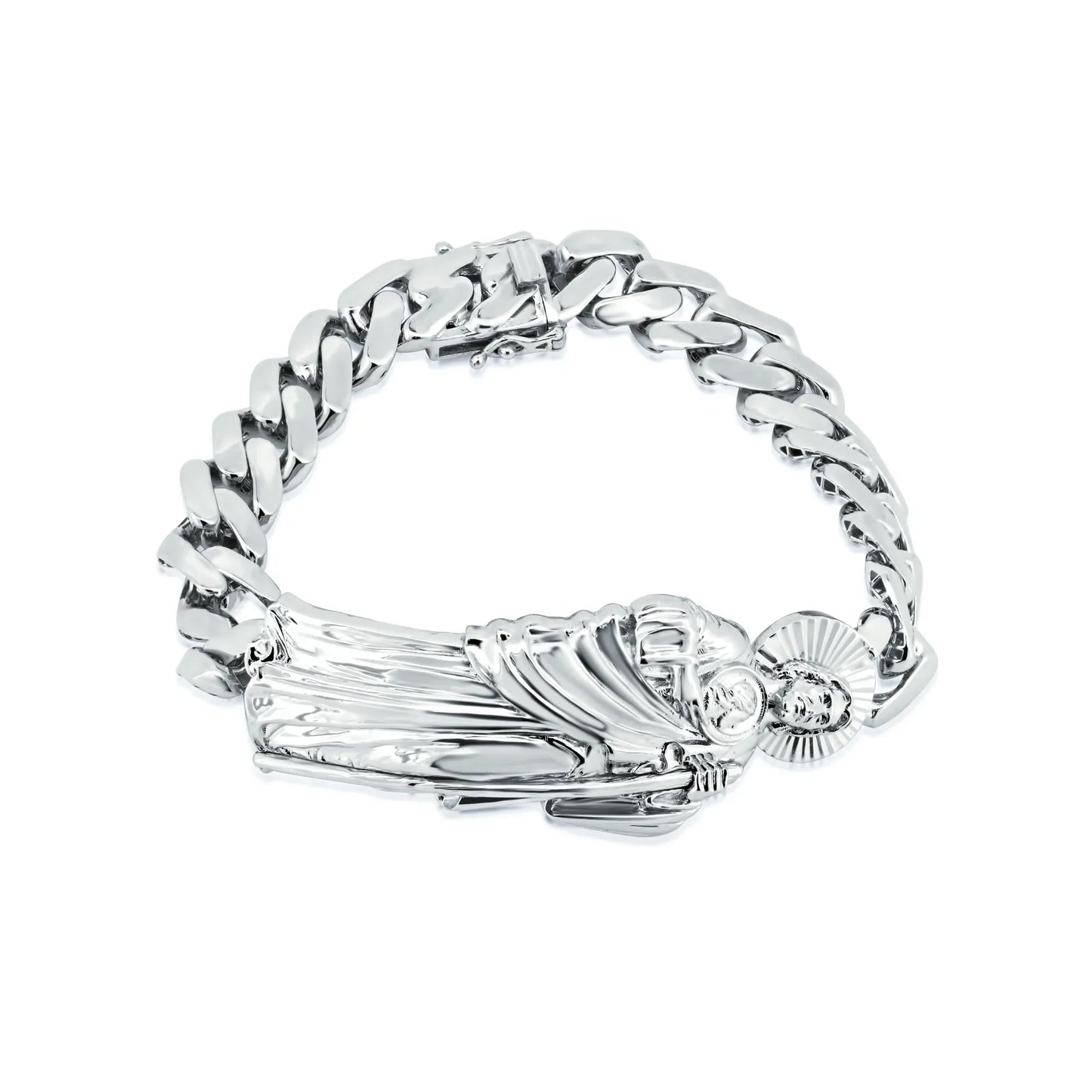 925 Sterling Silver Rhodium Plated St Jude Cuban 10.8mm Cuban Bracelet