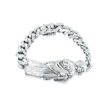 925 Sterling Silver Rhodium Plated St Jude Cuban 10.8mm Cuban Bracelet