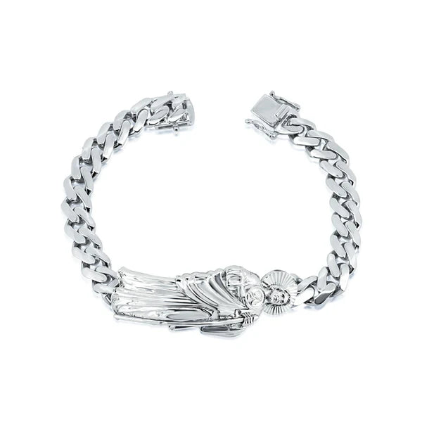 925 Sterling Silver Rhodium Plated St Jude Cuban 6.8mm Cuban Bracelet