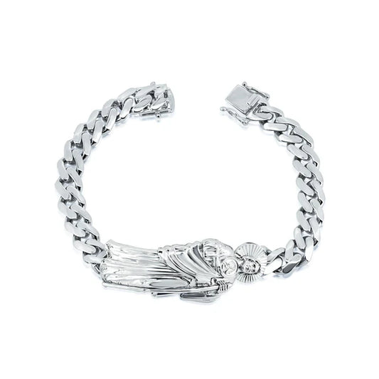 925 Sterling Silver Rhodium Plated St Jude Cuban 6.8mm Cuban Bracelet