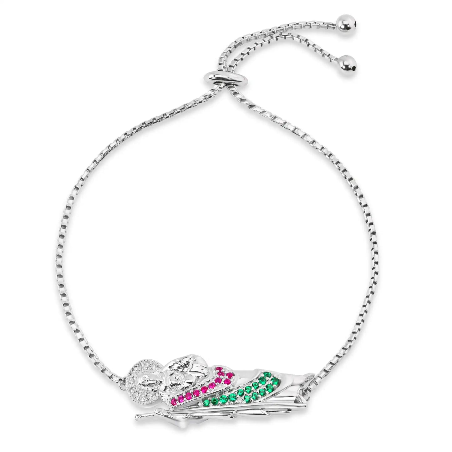 925 Sterling Silver Rhodium Plated St Jude 9.3mm Cuban Box Lariat Bracelet