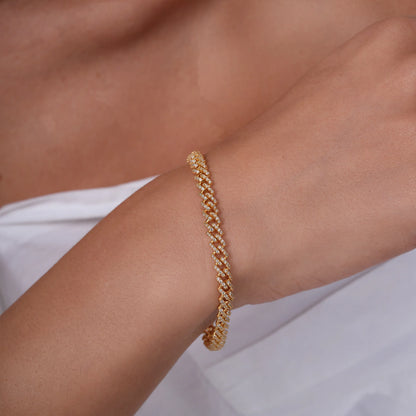 925 Sterling Silver Gold Plated  5.5mm CZ Encrusted Monaco Chain or Bracelet