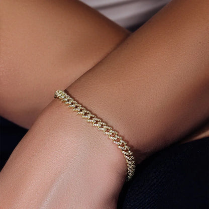 925 Sterling Silver Gold Plated  5.5mm CZ Encrusted Monaco Chain or Bracelet