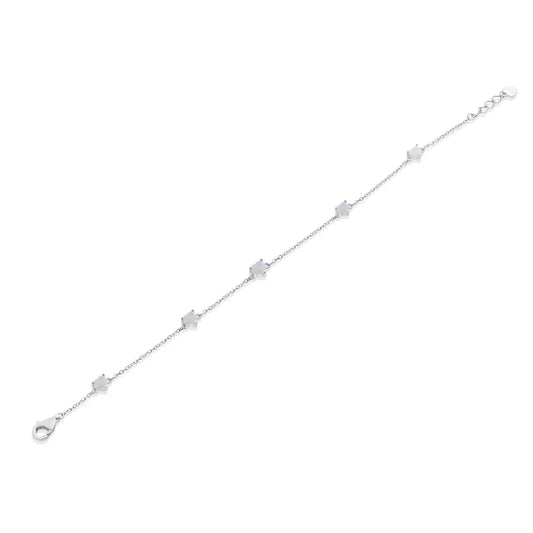 925 Sterling Silver Rhodium Plated Multi Heart Opal Adjustable Bracelet