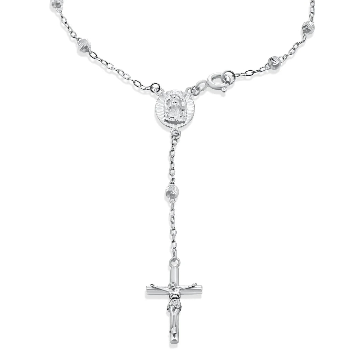 925 Sterling Silver Rhodium Plated Diamond Cut Rosary Bracelet
