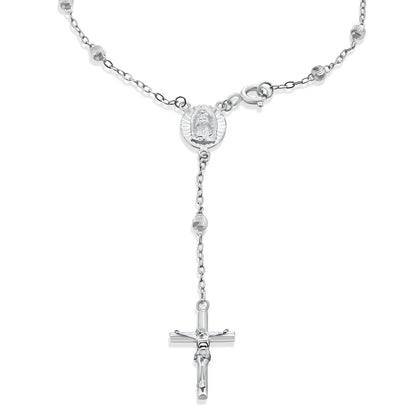 925 Sterling Silver Rhodium Plated Diamond Cut Rosary Bracelet